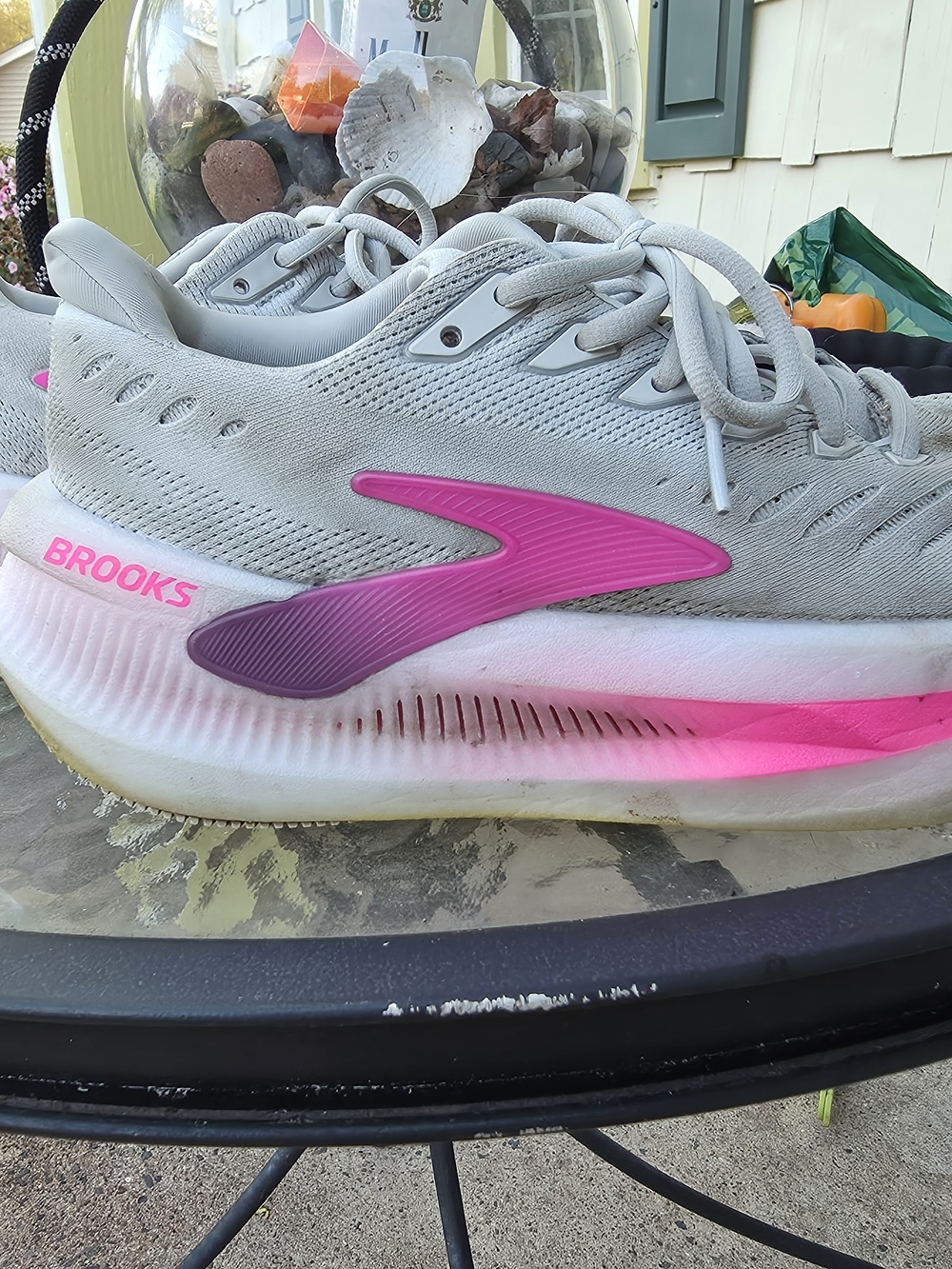 Brooks Women's Light Gray Running Shoes with Pink Accents
